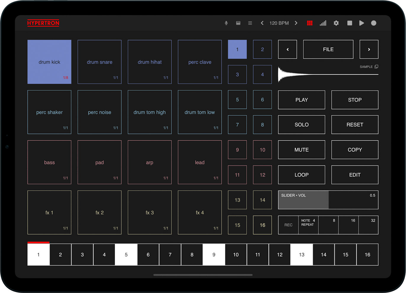 Hypertron sequencer sampler synthesizer on iPad